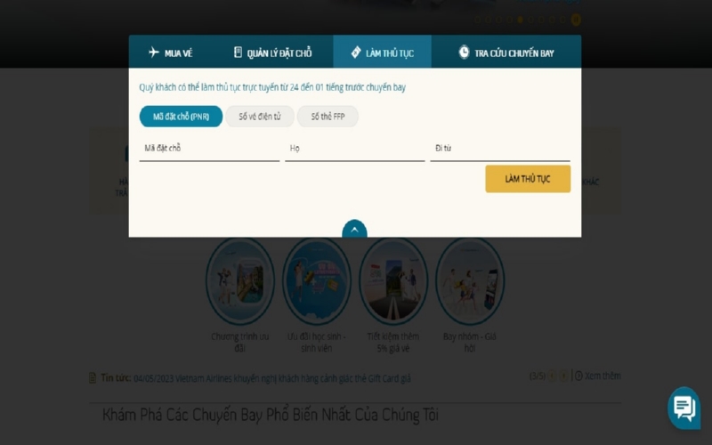 Check in online trên website của Vietnam Airlines nhanh chóng