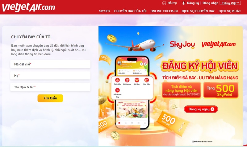 Cách kiểm tra vé điện tử Vietjet trên trang web