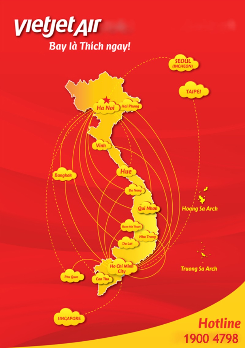 Danh sách các tuyến bay nội địa của Vietjet