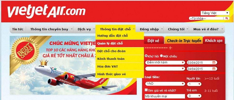 Mua thêm hành lý Vietjet thông thông qua website