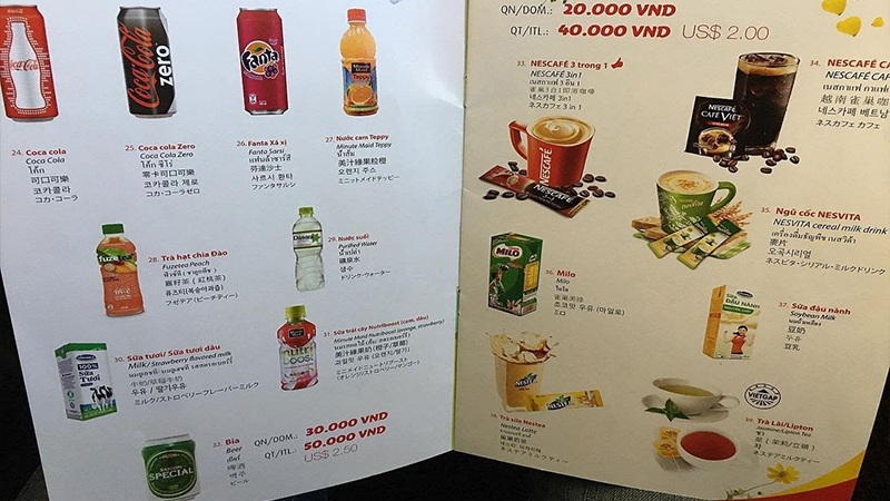 Menu đồ ăn Vietjet đa dạng với giá hợp lý