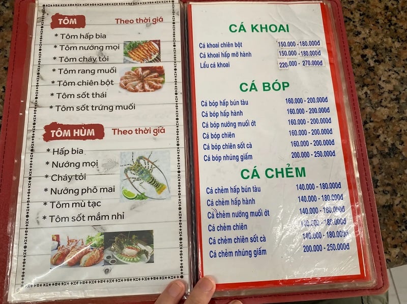 Menu quán Bảy Giai Vũng Tàu.